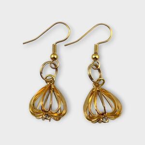 Gold Plated Basket Cage Dangle Earrings Gold Plated Ear Wires